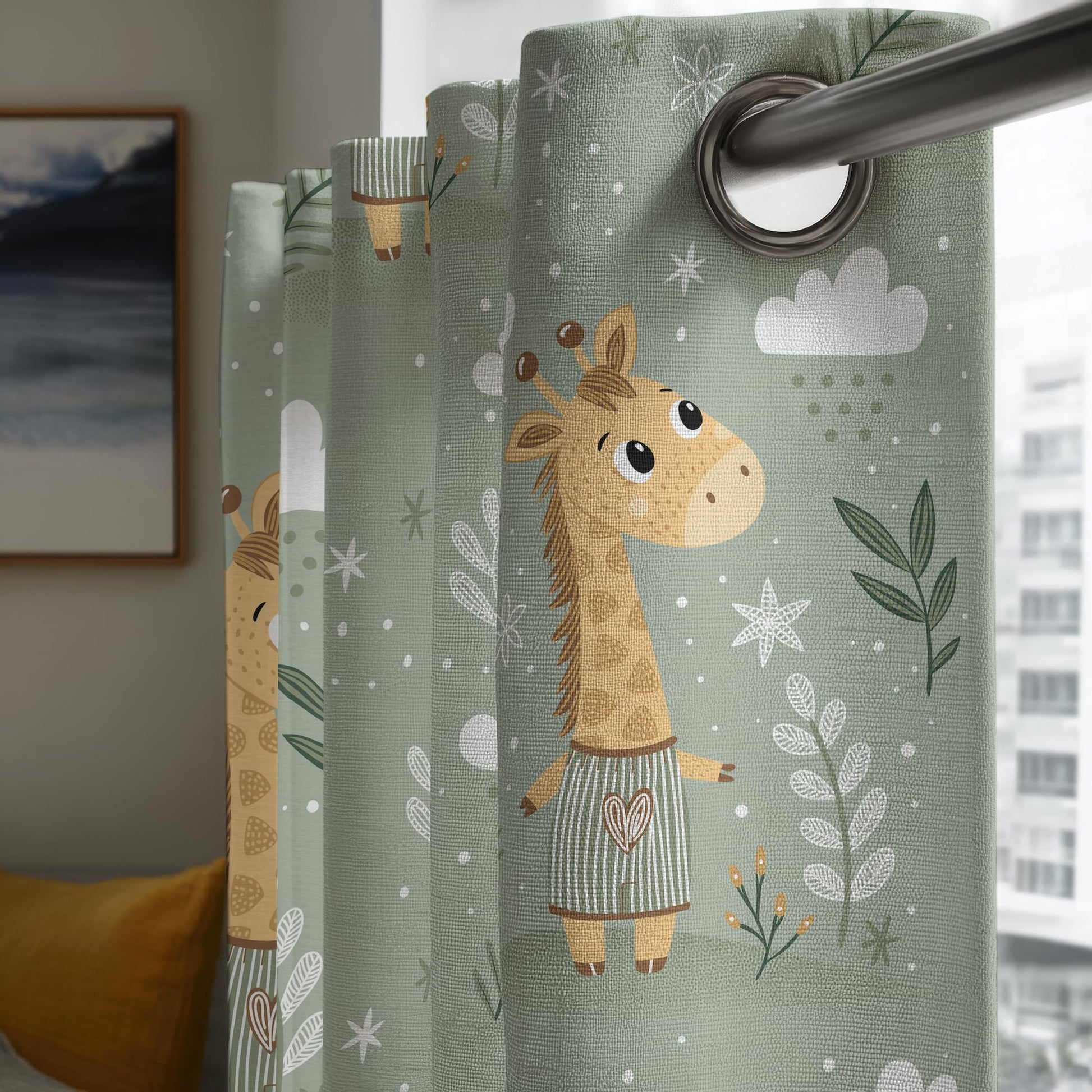 Jungle Giraffe Door Curtain - Cotton Set of 2 (4 x 7 ft)