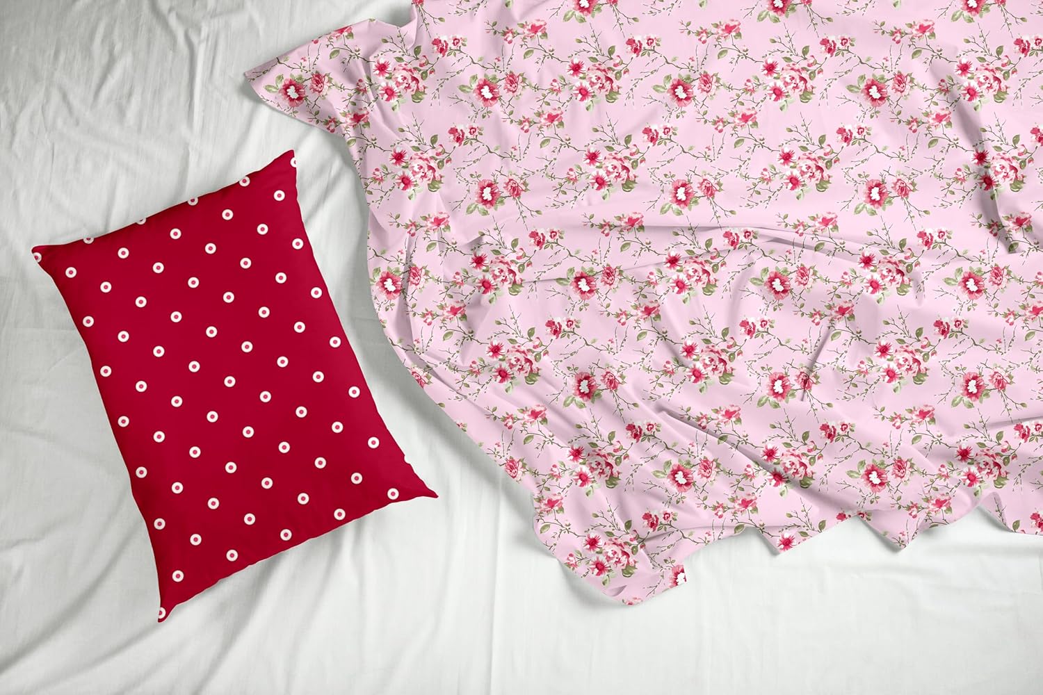 Pink Floral 100% Cotton Flat Double Bedsheet, 144 TC
