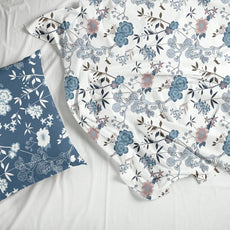 Dusty Blue & Blush Garden Soft & Breathable 100% Cotton Flat King Bedsheet, 144 TC