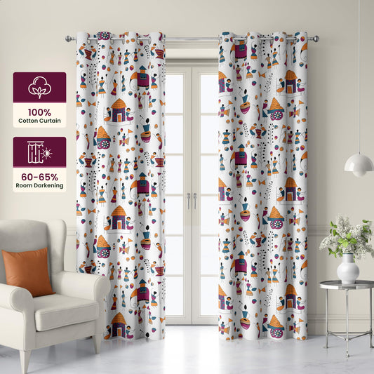 Tribal Motifs Door Curtain - Cotton Set of 2 (4 x 7 ft)
