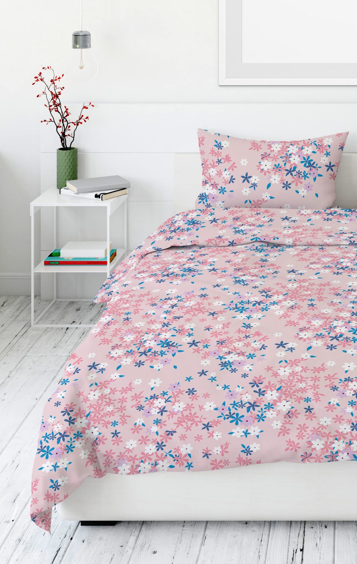 Loreto Blossom Pink Stars Single Bedsheet | 144 TC | 100% Cotton - main product image