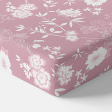 Blush Pink Vine Blooms 144 TC 100% Cotton Elastic Fitted Single Bedsheet with 1 Pillow Cover - 72 x 36 Inches