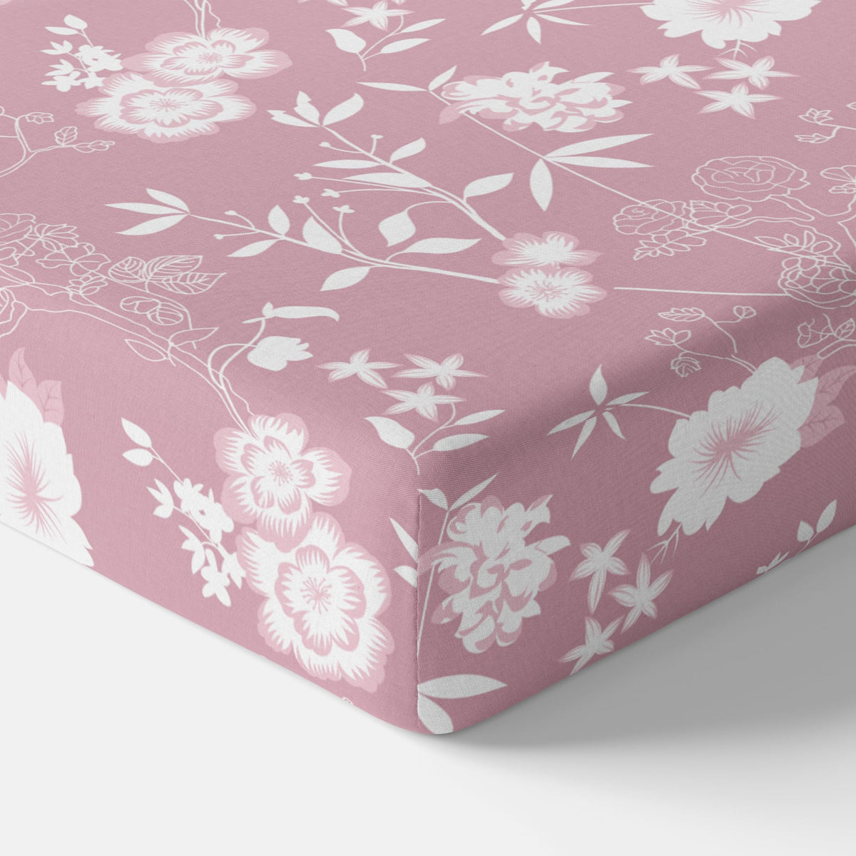Blush Pink Vine Blooms 144 TC 100% Cotton Elastic Fitted Single Bedsheet with 1 Pillow Cover - 72 x 36 Inches