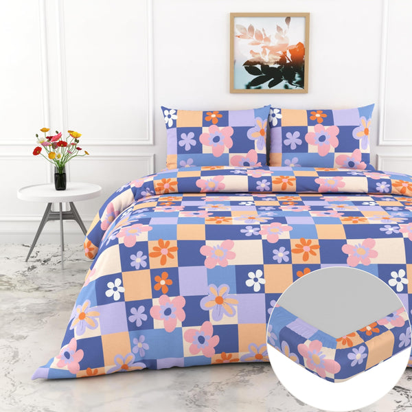 Loreto Cotton Double Fitted Bedsheet | Pastel Floral