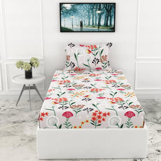 Lavender Grey Spring Harmony Single Bedsheet - 144 TC 100% Cotton with 1 Pillow Cover (54 x 84 Inches)