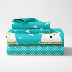 Aqua Teal Cozy Polar Bear 186 TC Cotton Double Bedsheet, 90 x 90 Inches -  Soft Percale Weave with 2 Pillow Covers, Durable & Breathable