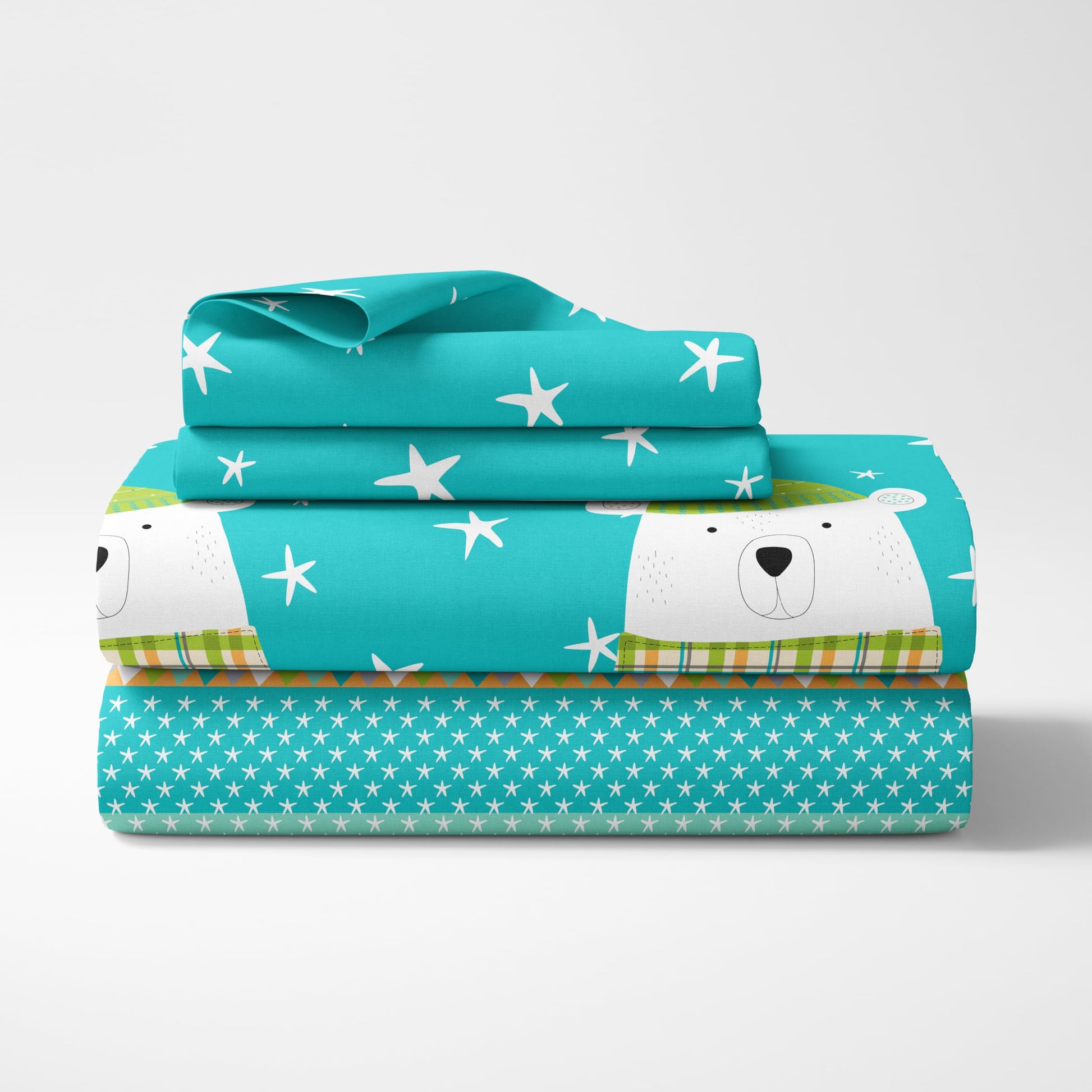 Aqua Teal Cozy Polar Bear 186 TC Cotton Double Bedsheet, 90 x 90 Inches -  Soft Percale Weave with 2 Pillow Covers, Durable & Breathable