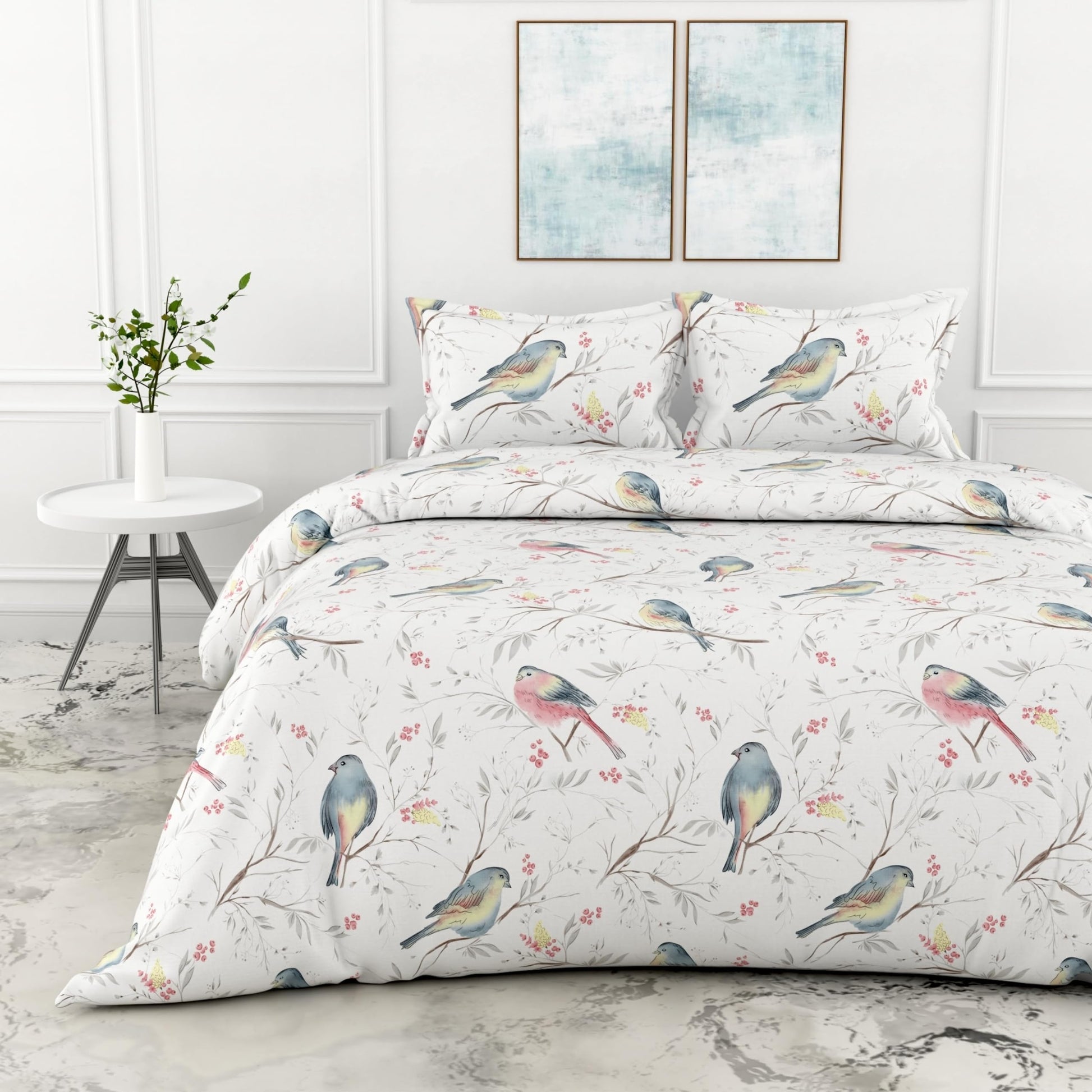 Loreto Cotton Double Bedsheet | Pink & Blue Garden 100% Pure Cotton , 186 TC, 90 x 108 Inches, Soft & Breathable with 2 Covers
