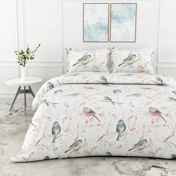 Loreto Cotton Double Bedsheet | Pink & Blue Garden 100% Pure Cotton , 186 TC, 90 x 108 Inches, Soft & Breathable with 2 Covers