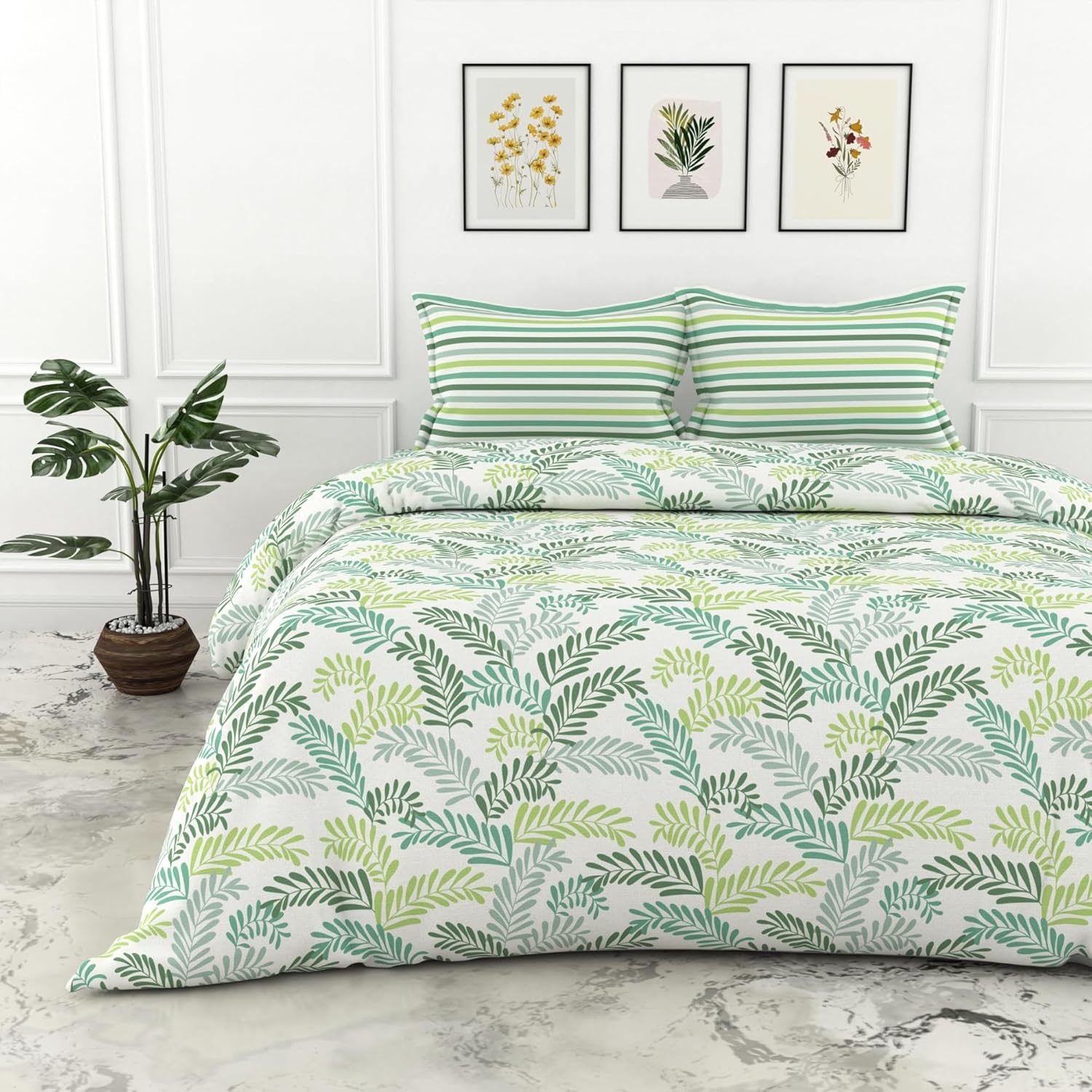 Loreto Cotton King Bedsheet | Meadow Green Foliage Soft & Breathable