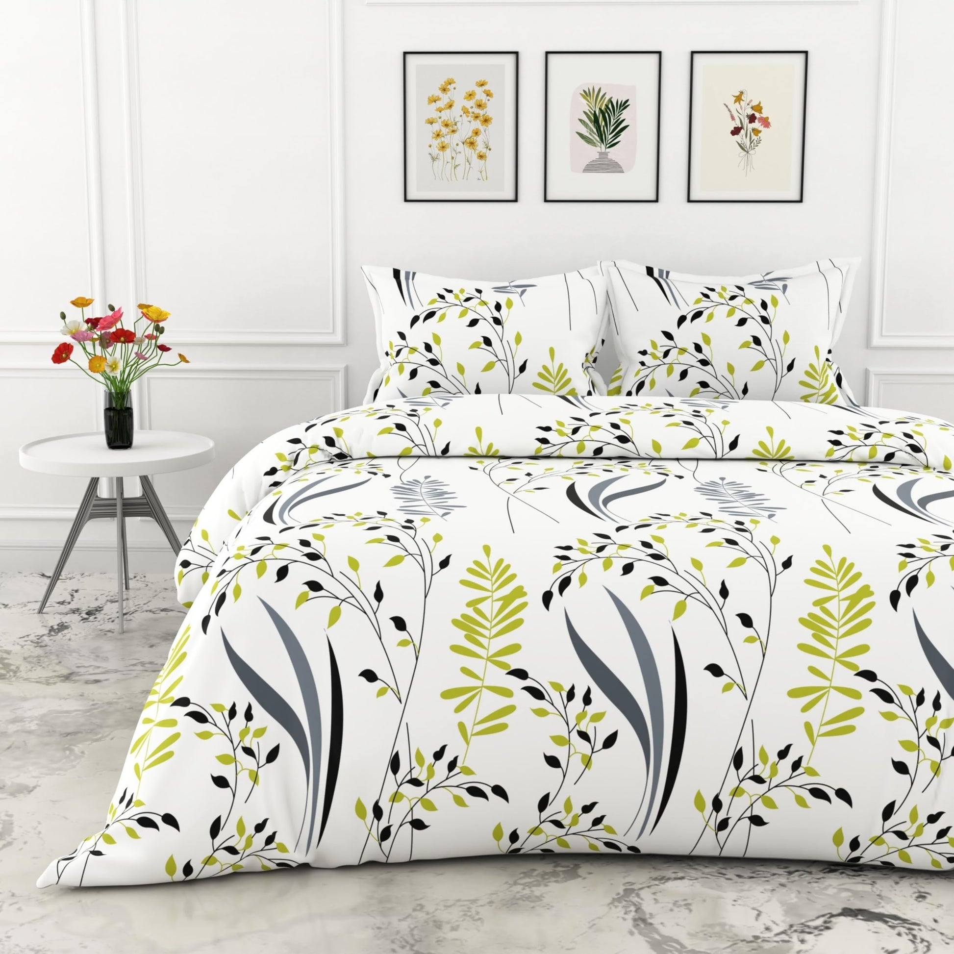 Olive & Charcoal Trail 100% Pure Cotton Double Bedsheet with 2 Pillow Covers, 186 TC, 90 x 108 Inches
