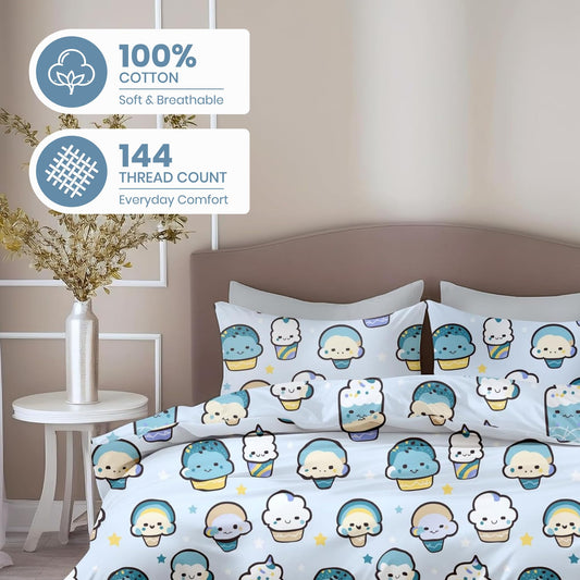 Kawaii Pastel Sky Drinks Soft & Breathable 100% Cotton Flat Double Bedsheet, 144 TC