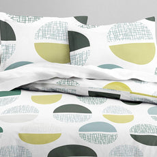 Muted Grey and Lime Circle Design 100% Cotton Flat Double Bedsheet, 144 TC