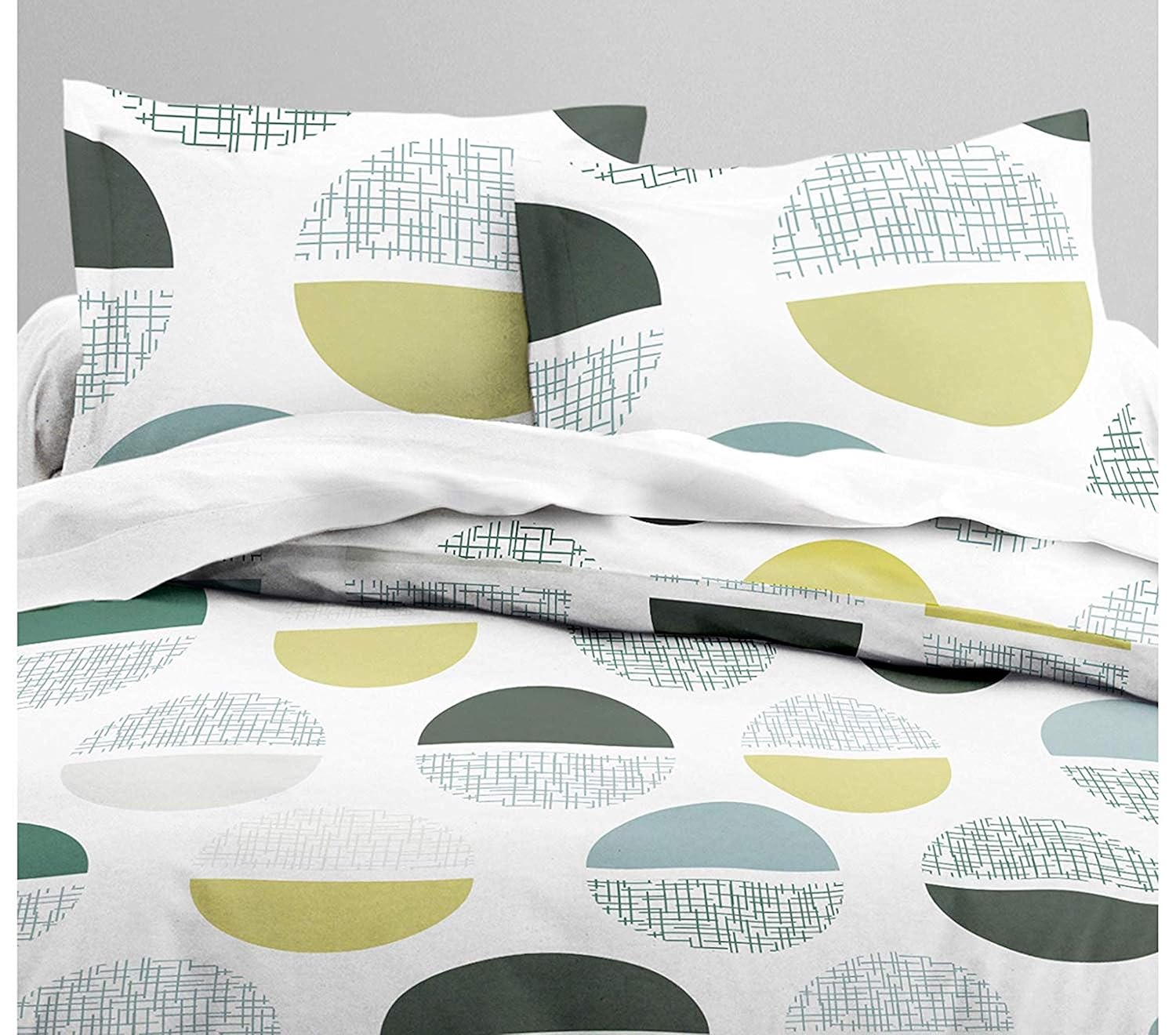 Muted Grey and Lime Circle Design 100% Cotton Flat Single Bedsheet, 144 TC