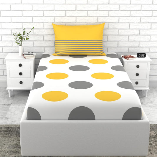 Loreto Cotton Single Bedsheet | Yellow and Grey Polka Dots
