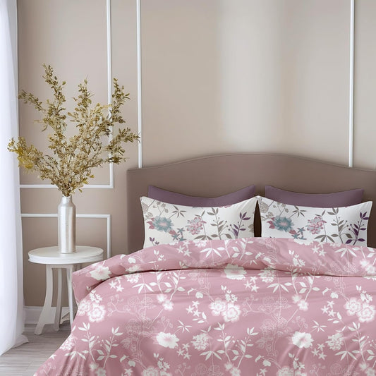 Soft Pink Florals Soft & Breathable 100% Cotton Flat Double Bedsheet, 144 TC