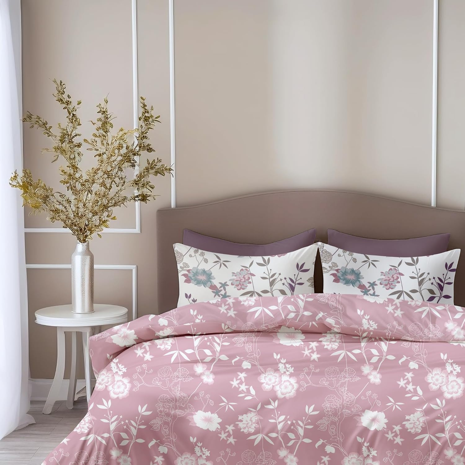 Soft Pink Florals Soft & Breathable 100% Cotton Flat King Bedsheet, 144 TC