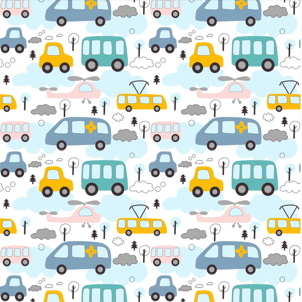 Blue Bus & Banana Yellow Cars 100% Cotton King Size Fitted Bedsheet 72 x 72 Inches with 2 Pillow Covers | Soft & Breathable 144 TC Fabric