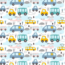 Bubblegum Blue Bus & Banana Yellow Cars 100% Cotton Single Fitted Bedsheet, 144 TC