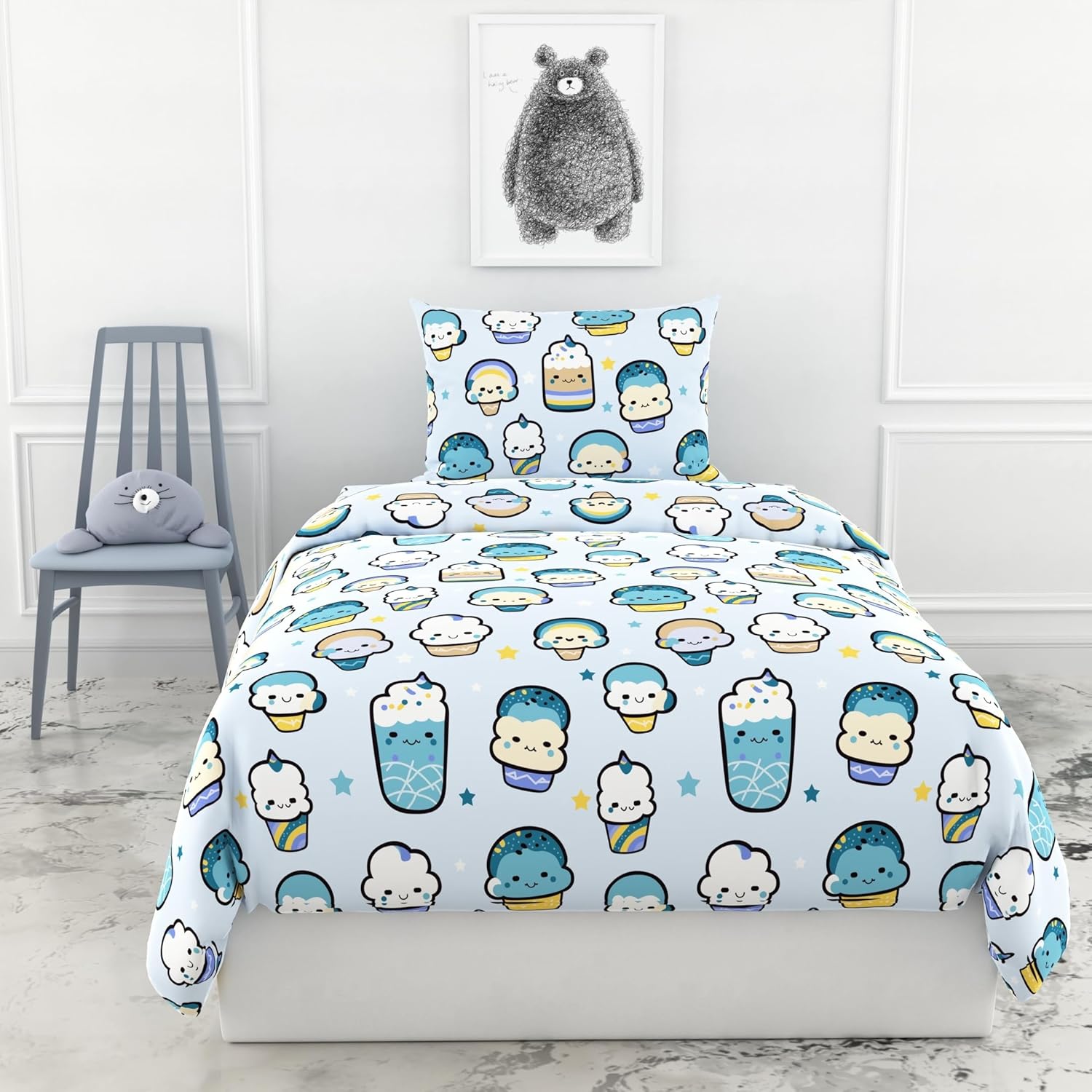 Loreto Cotton Single Bedsheet | Kawaii Pastel Sky Drinks Soft & Breathable