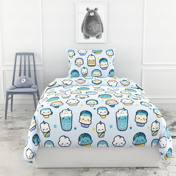 Loreto Cotton Single Bedsheet | Kawaii Pastel Sky Drinks Soft & Breathable