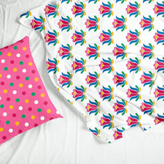 Blue & Pinkish Red Lotus Floral Print 100% Cotton Flat Double Bedsheet, 144 TC
