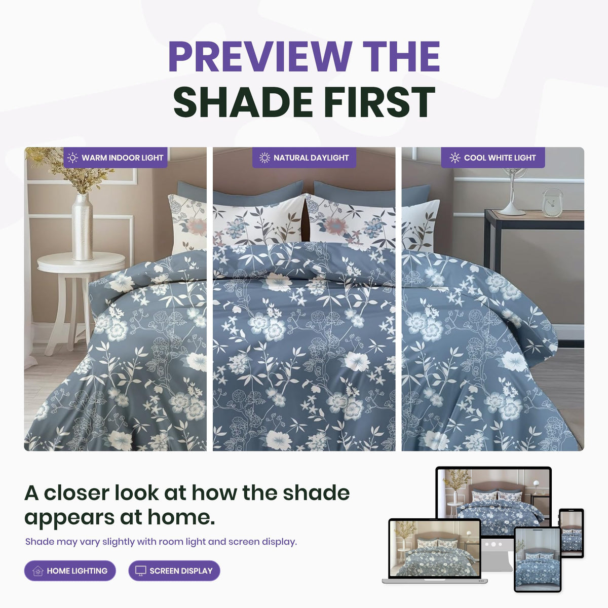 Blush Blue Floral Vines Soft & Breathable 100% Cotton Flat Double Bedsheet, 144 TC