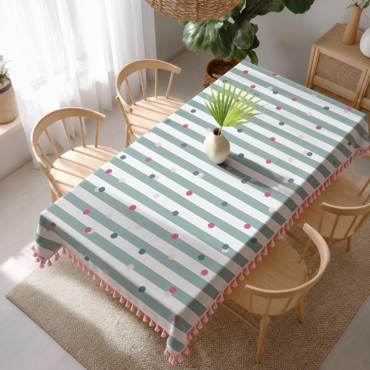 Loreto Sage Pink Confetti Stripes Cotton Dining Table Cover | 48 x 72 Inches - main product image