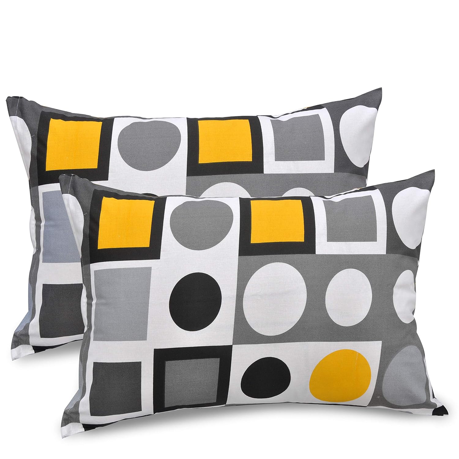 Forged Iron Grey and Lemon Zest Yellow 100% Cotton Flat Double Bedsheet, 144 TC