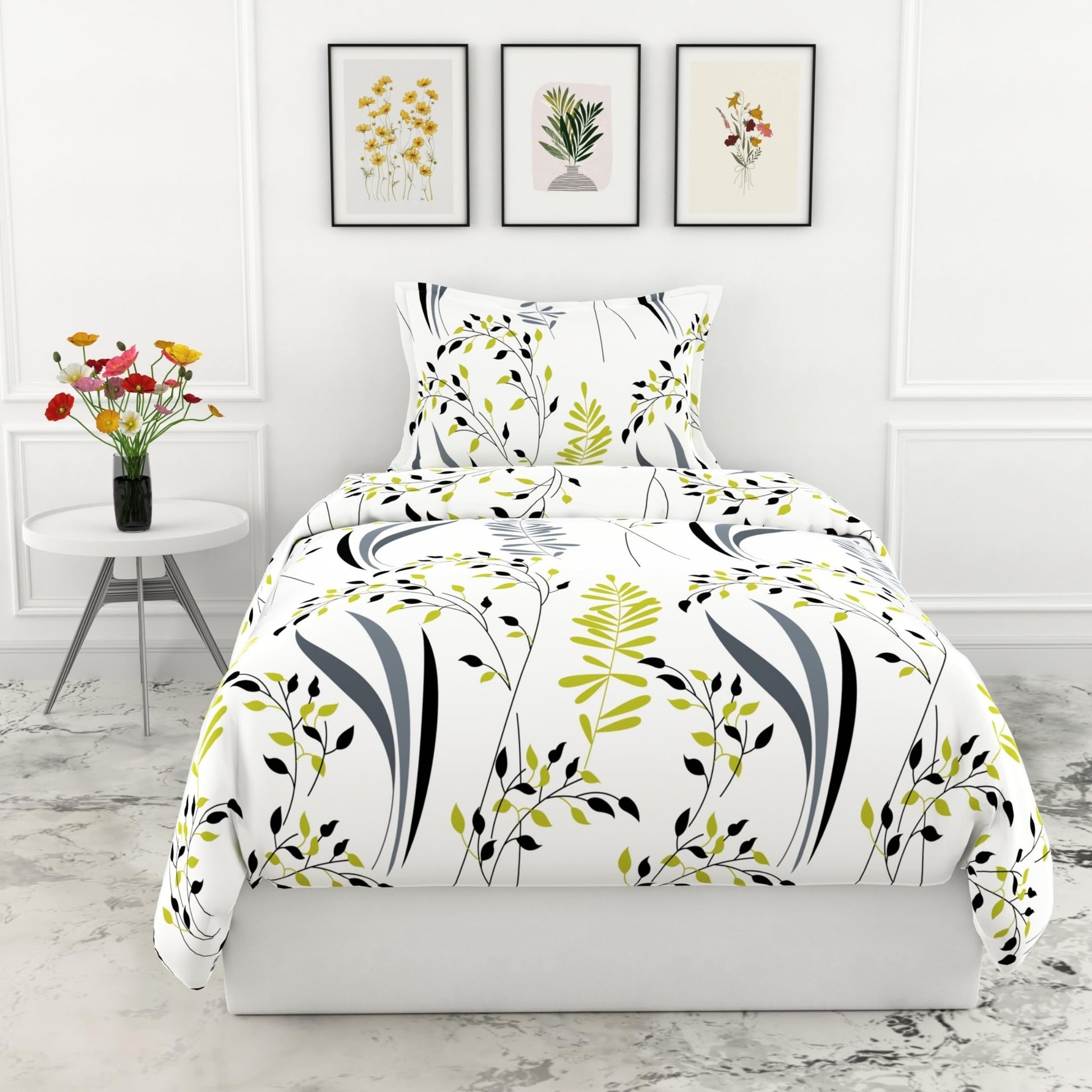 Loreto Cotton Single Flat Bedsheet | Olive & Charcoal Trail 100% Pure Cotton for Bed | 186 TC Soft & Breathable Sheet with | 58 x 88 Inches