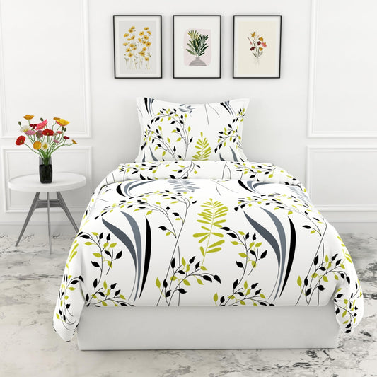 Loreto Cotton Single Flat Bedsheet | Olive & Charcoal Trail 100% Pure Cotton for Bed | 186 TC Soft & Breathable Sheet with | 58 x 88 Inches