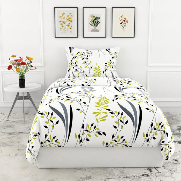 Loreto Cotton Single Flat Bedsheet | Olive & Charcoal Trail 100% Pure Cotton for Bed | 186 TC Soft & Breathable Sheet with | 58 x 88 Inches