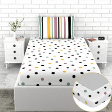 Loreto Cotton Single Fitted Bedsheet | Lemon Drops with Black Dots