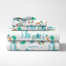 Aqua & Rainbow Animal Parade Soft & Breathable 100% Cotton Flat King Bedsheet, 144 TC