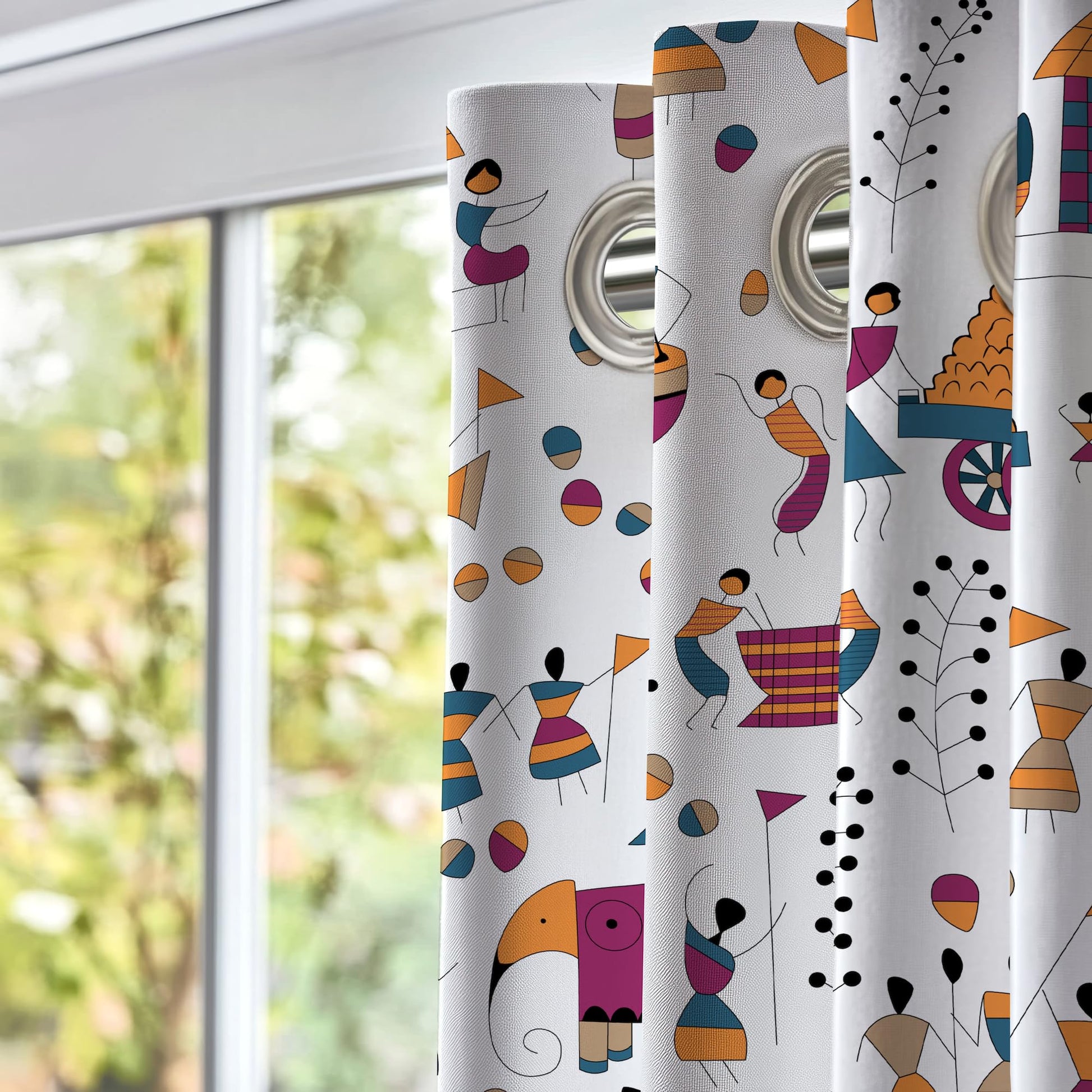 Tribal Motifs Window Curtain - Cotton Set of 1 (4 x 5 ft)