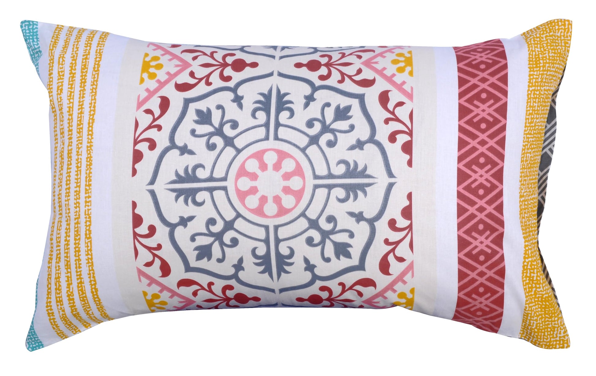 Mediterranean Tile Teal & Red 144 TC Cotton Pillow Cover Set of 2 - Soft, Breathable & Durable (17 x 27 Inches)