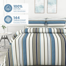 Classic Stellar Striped 100% Cotton Flat Double Bedsheet, 144 TC