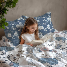 Dusty Blue & Blush Garden Soft & Breathable 100% Cotton Flat King Bedsheet, 144 TC
