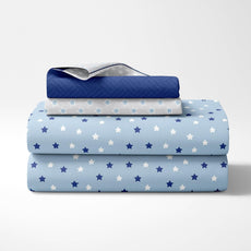 Nile Blue Stars 100% Cotton Flat Double Bedsheet, 144 TC