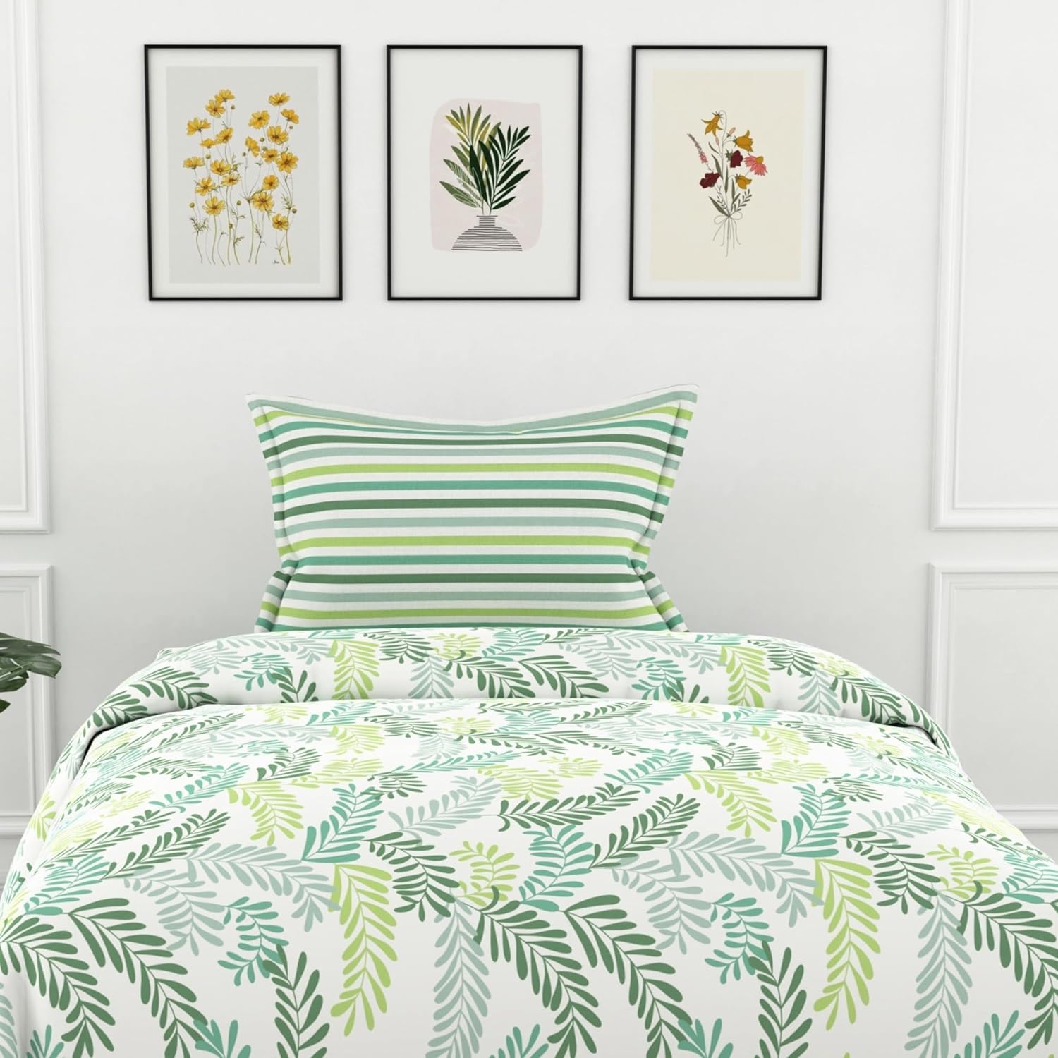 Green Leafy Haven 100% Cotton Flat Single Bedsheet, 144 TC