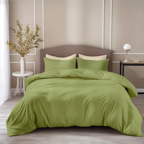 Loreto Cotton King Bedsheet | Olive Mist 210 TC Cotton for Size Bed with 2 Covers - Soft & Breathable Plain Bed Sheet, 104 x 104 Inches