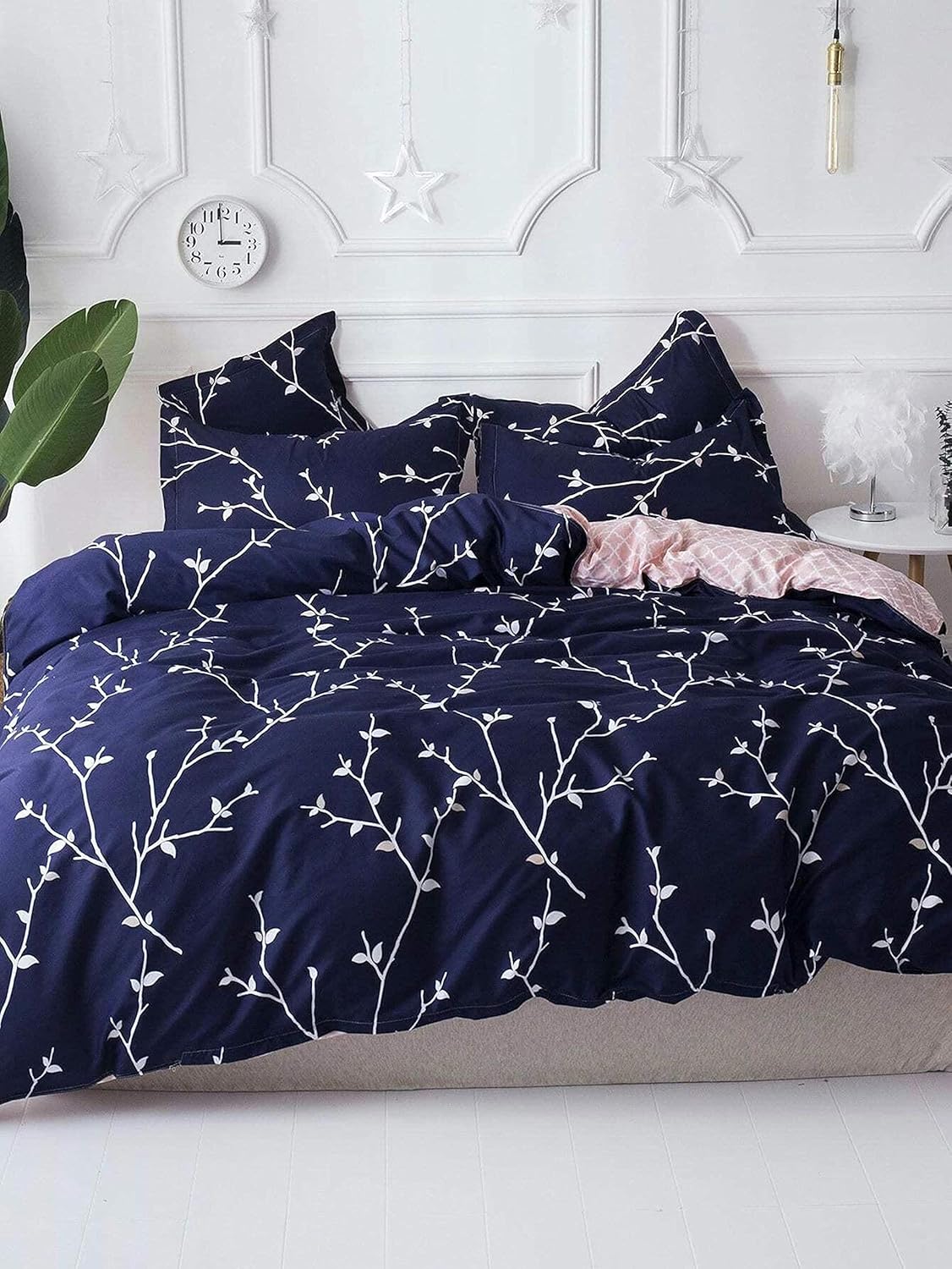 Loreto Cotton Double Bedsheet | Navy Moonlight Blue Floral