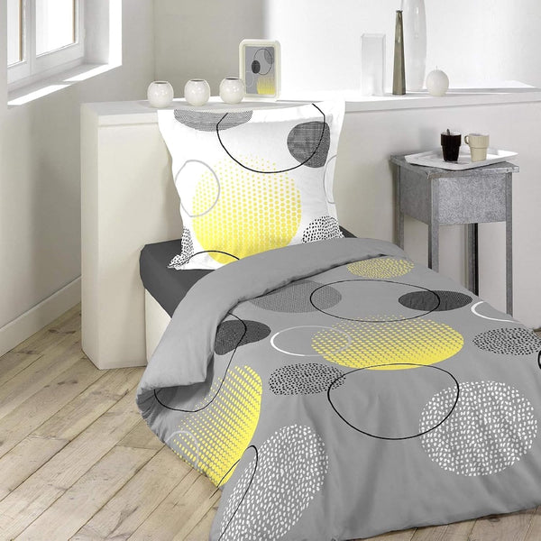 Loreto Cotton Single Bedsheet | Lemon Yellow and Grey