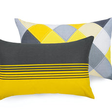 Yellow & Grey Checkered 100% Cotton Flat Double Bedsheet, 144 TC