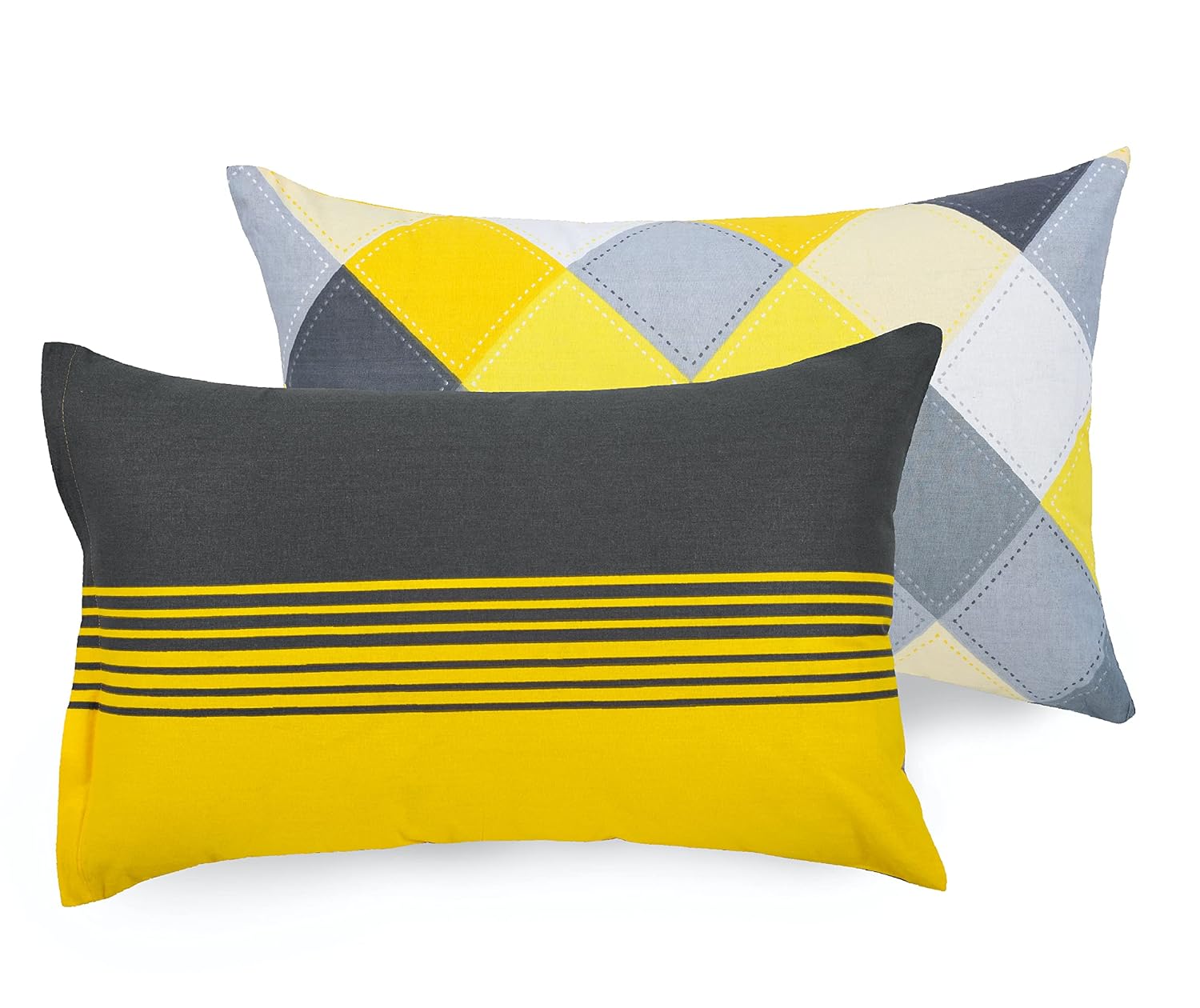 Yellow & Grey Checkered 100% Cotton Flat Double Bedsheet, 144 TC
