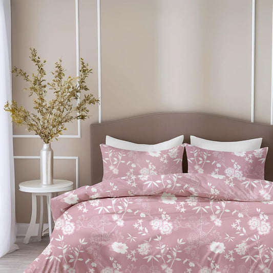 Blush Pink Vine Blooms Soft & Breathable 100% Cotton Flat Double Bedsheet, 144 TC