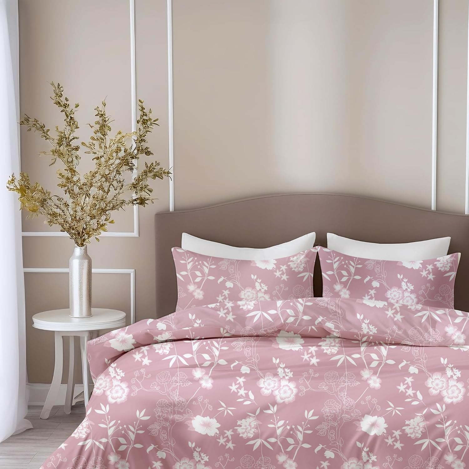 Blush Pink Vine Blooms Soft & Breathable 100% Cotton Flat King Bedsheet, 144 TC