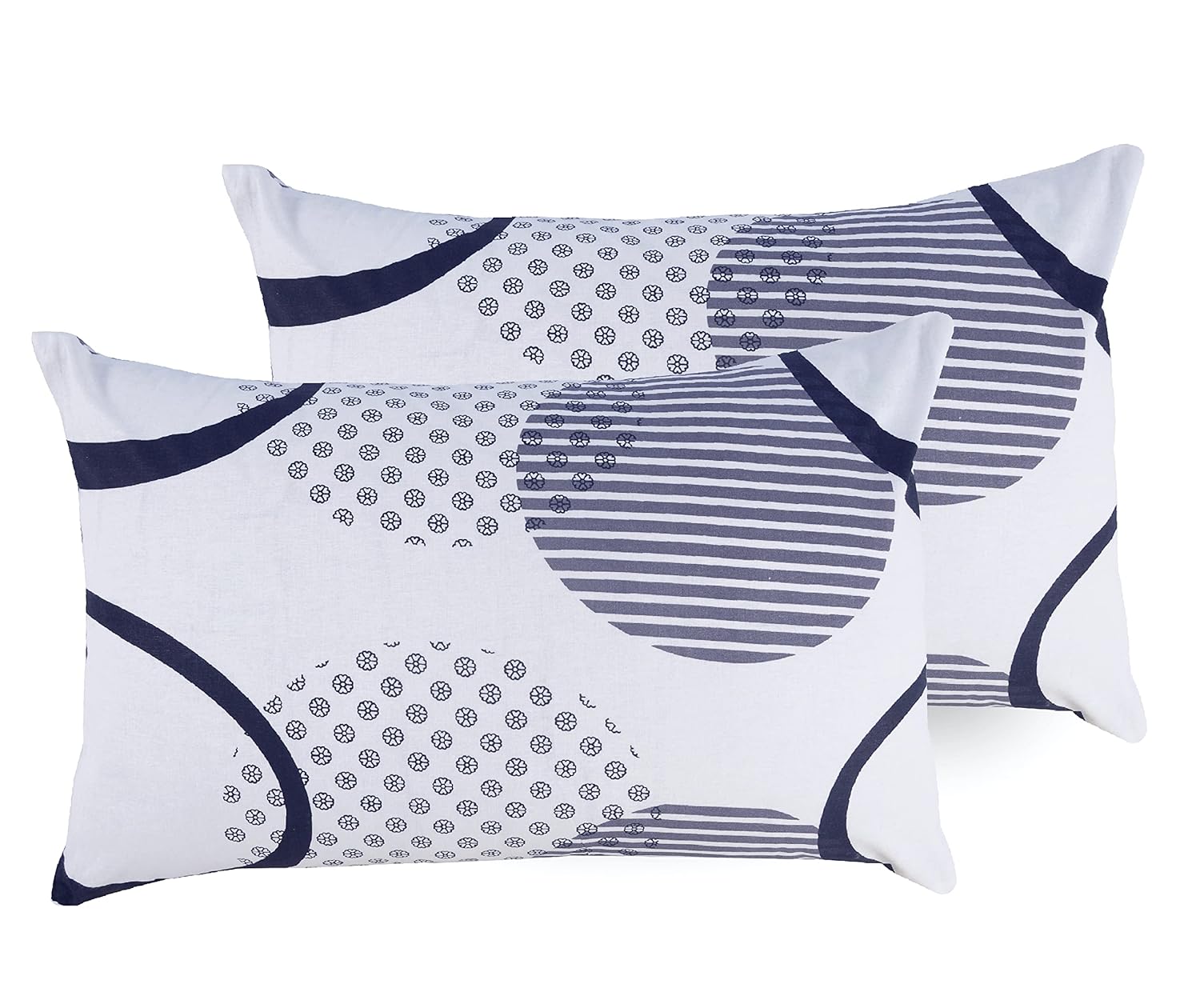 Dark Grey and White Circle 100% Cotton Pillow Covers, Pack of 2, 144 TC
