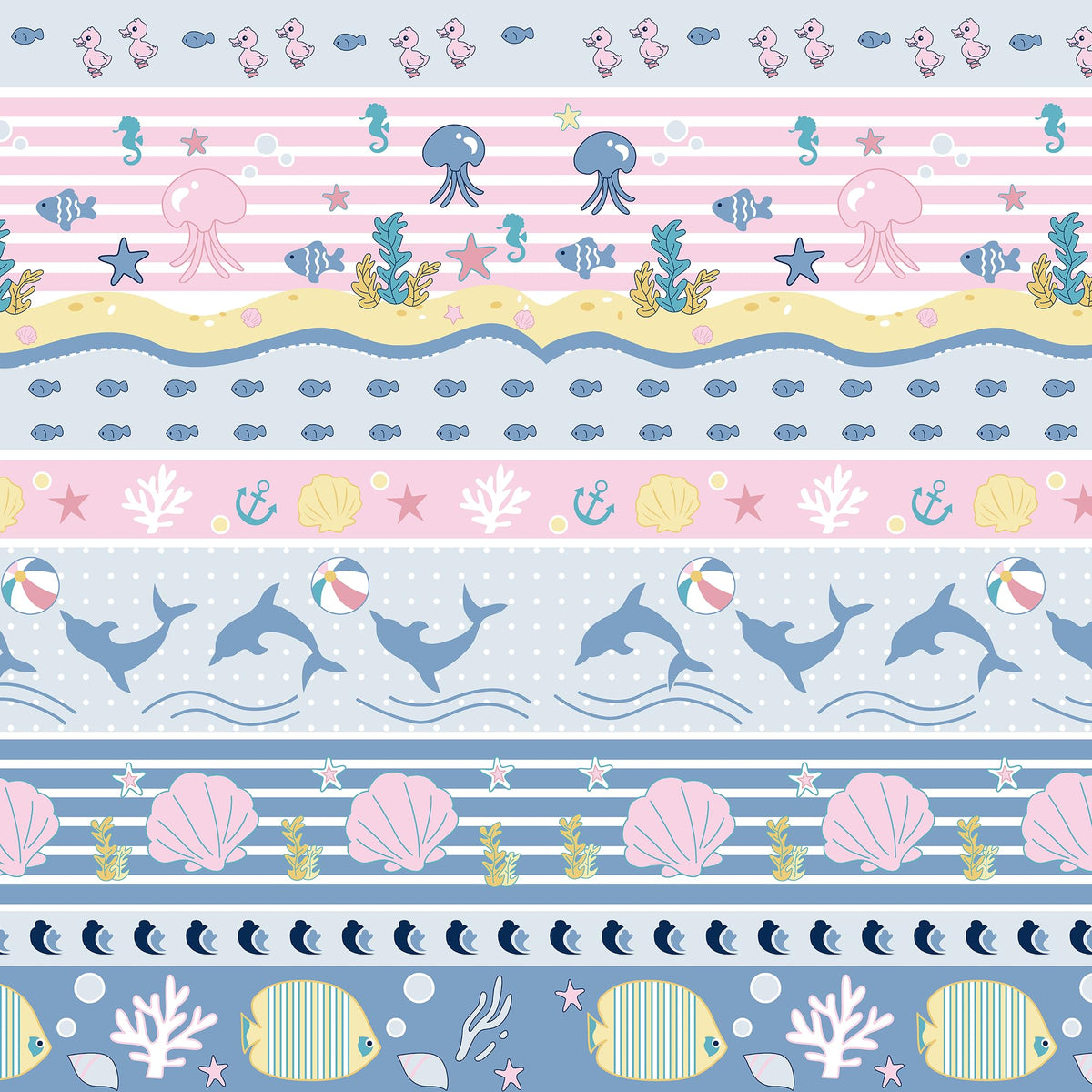 Loreto Pastel Blue Sea Life Cotton Cushion Covers | Set of 3 | 16 x 16 Inches - main product image