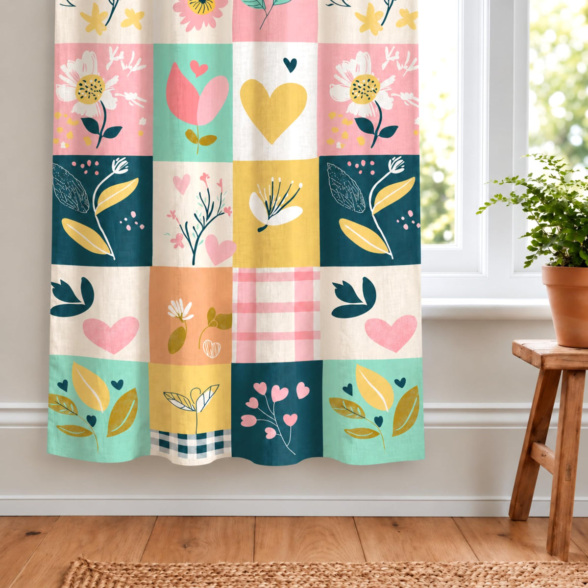 Pastel Garden Window Curtain - Cotton Set of 1 (4 x 5 ft)